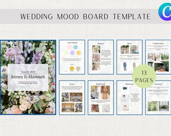 Wedding Mood Board Template | Digital Wedding Planner Template | Wedding Vision Board | Wedding Design Guide | Editable Canva Template