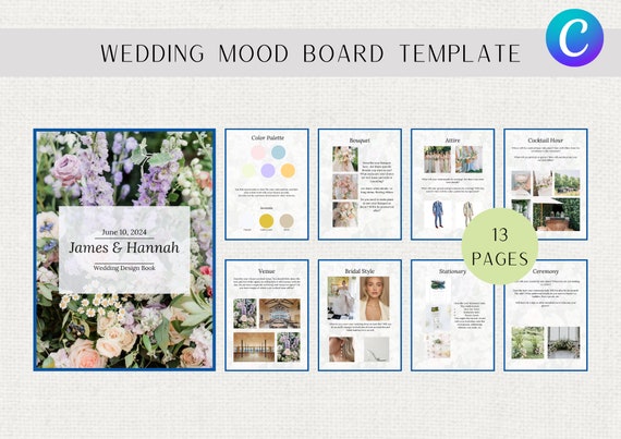 Wedding Mood Board Template | Digital Wedding Planner Template | Wedding Vision Board | Wedding Design Guide | Editable Canva Template