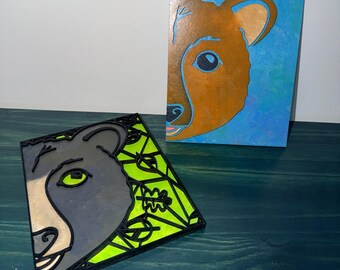 Hand-Painted Layered Wood Bear Wall Art – Rustic Wildlife Decor, Nature Lover Gift