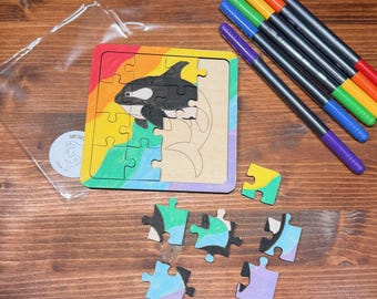 Bemalen Sie Ihr eigenes Holzpuzzle – Meerestiere | Handgezeichnete Ozean-Designs
