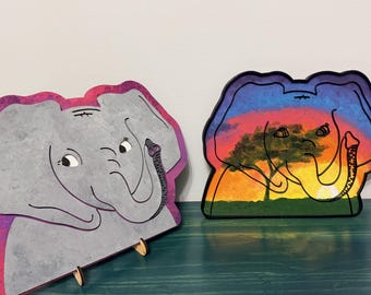 Hand-Painted Elephant Decor – Layered Wood Art | Safari & Wildlife Wall Art