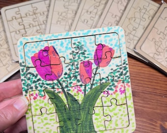 Bemalen Sie Ihr eigenes Holzpuzzle – Gartenvibes | Handgezeichnete Naturdesigns