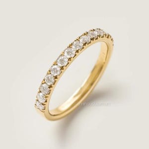 2mm Lab Created Diamond Wedding Band Womens Pave Half Eternity Wedding Ring in 14K Solid White Gold Available in Yellow Gold and Rose Gold