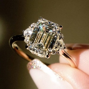 2.81 Ct Emerald Cut Moissanite Engagement Ring, Emerald Cut Ring, Moissanite Engagement Ring, Hidden Halo Emerald Cut Ring