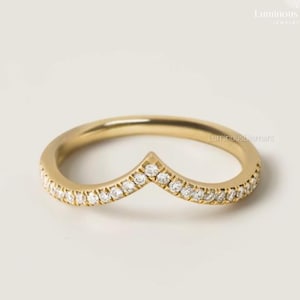 14k Złoty Pierścionek Wishbone, Solidny Złoty Pierścionek Chevron Stacking, Zakrzywiony Obrączka Ślubna, Damski Pierścionek W Kształcie Litery V, Cienki Złoty Pierścionek do Układania, Pierścionek Konturowy