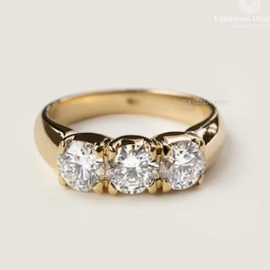 1.50 TCW Diamond Ring, 14K Gold 3 Stone Diamond Ring, Lab Grown Diamond Ring, Dainty ring, Solid 14K engagement Stacking ring