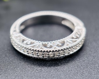 Art Deco-Ehering, Labor gewachsener Diamant Diamant, Milgrain Ring aus Weißgold