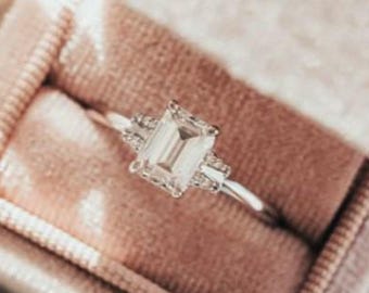 1 Ct Emerald Cut Lab Grown Diamond Engagement Ring | 14K Rose Gold