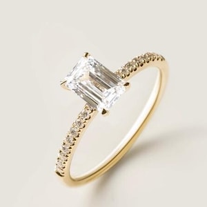 1.5 Ct Emerald Cut Moissanite Engagement Ring, Emerald Cut Ring, Moissanite Engagement Ring, Hidden Halo Emerald Cut Ring.