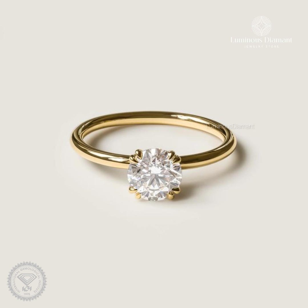 1 CT Lab Grown Diamond Engagement Ring, Solid Gold Round Cut Ring - Etsy