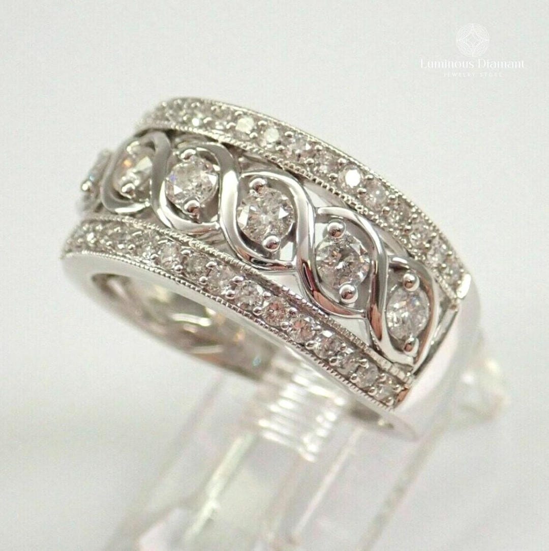 Lab Grown Diamond Half Eternity Ring, 14K White Gold Wedding Band - Etsy