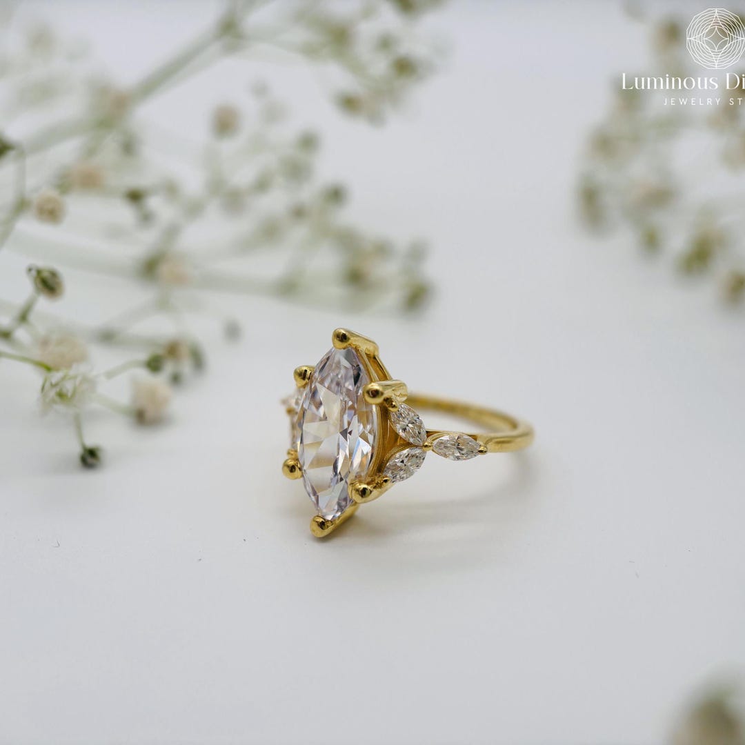 3.00 CT Vintage Style Marquise Cut Diamond Lab Grown Engagement Ring ...