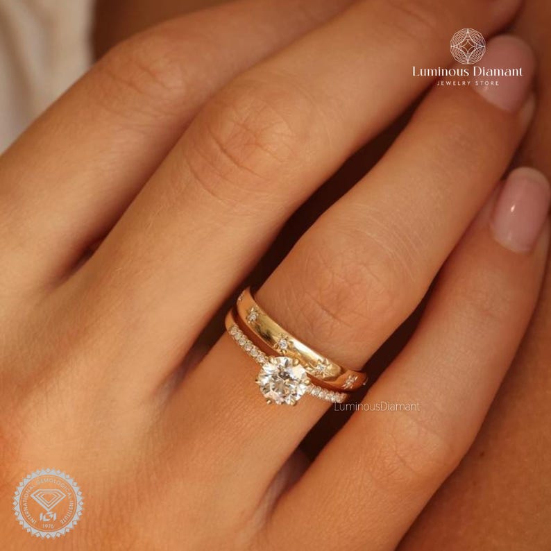 Round Lab Grown Diamond Engagement Ring, 14K Gold Solitaire Ring - Etsy