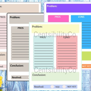 Resolve The Problem! Pros and Cons Worksheet!  Great for Planners! Digital Printable