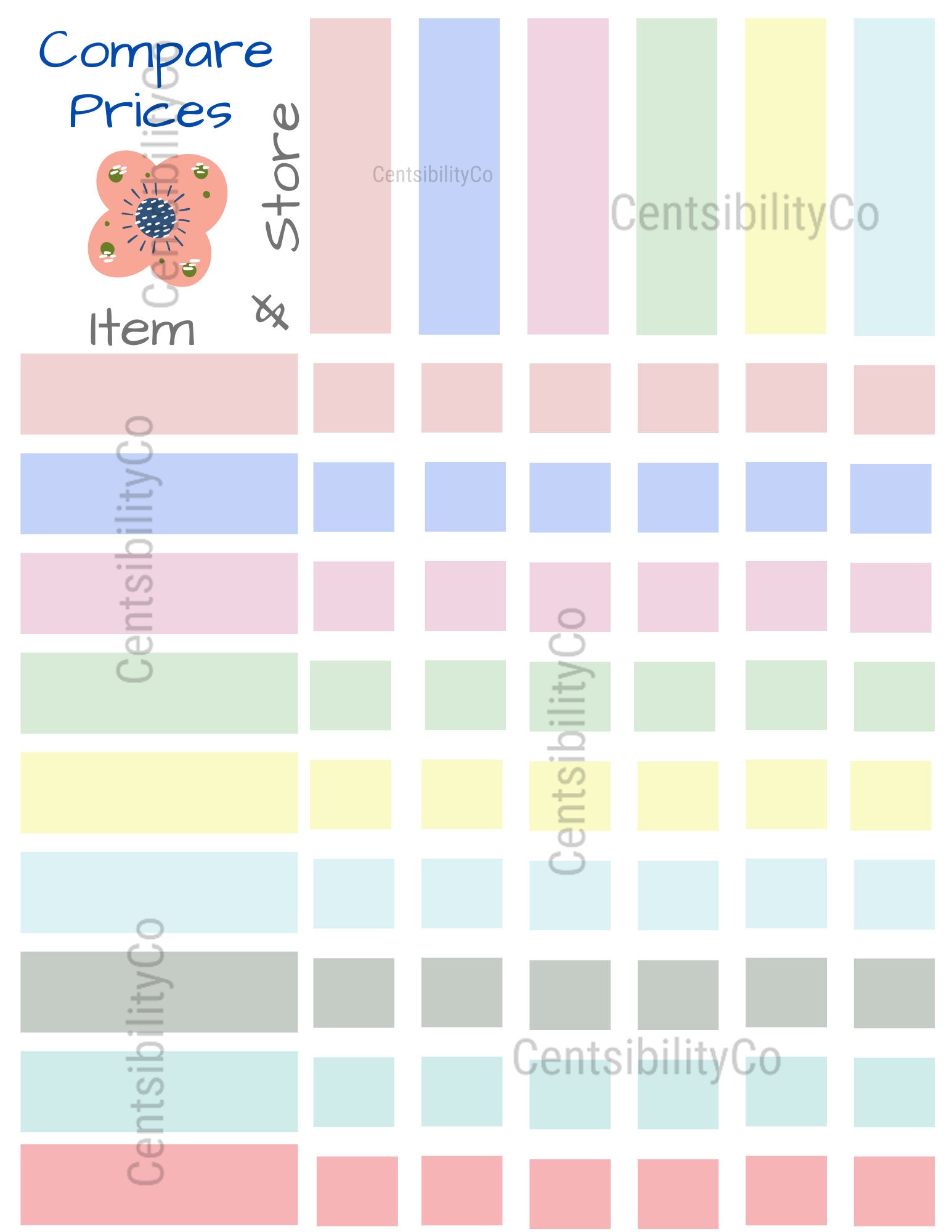 Printable Write-in Price Comparison Chart, Planner - Etsy