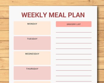 Weekly Meal Planner, Digital Printable