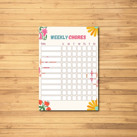 Weekly Chores Digital Printable - Etsy