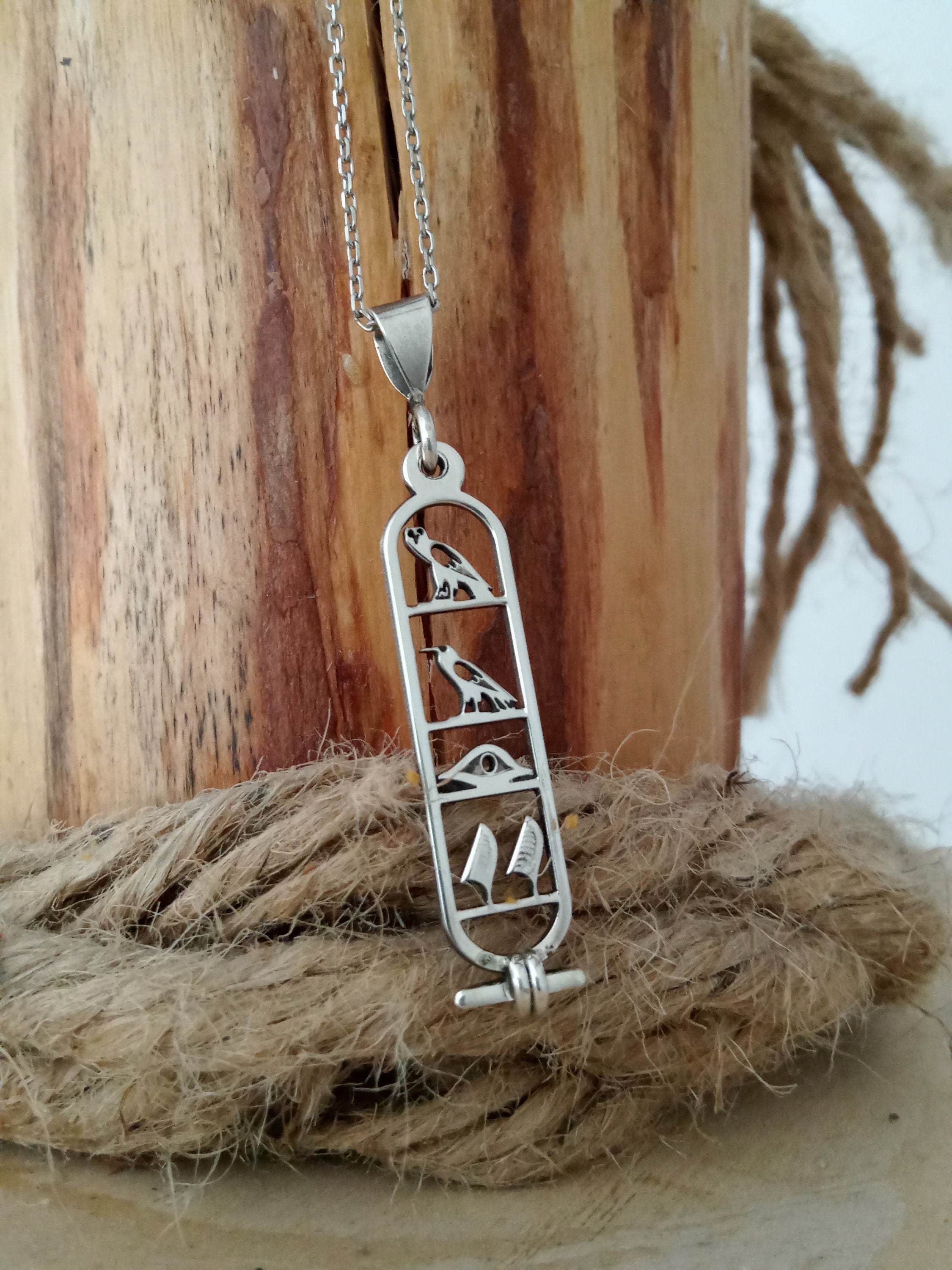 Personalized Cartouche Pendant Name Necklace Hieroglyph Egypt Jewelry by HStudio XS, 925k sterling silver 