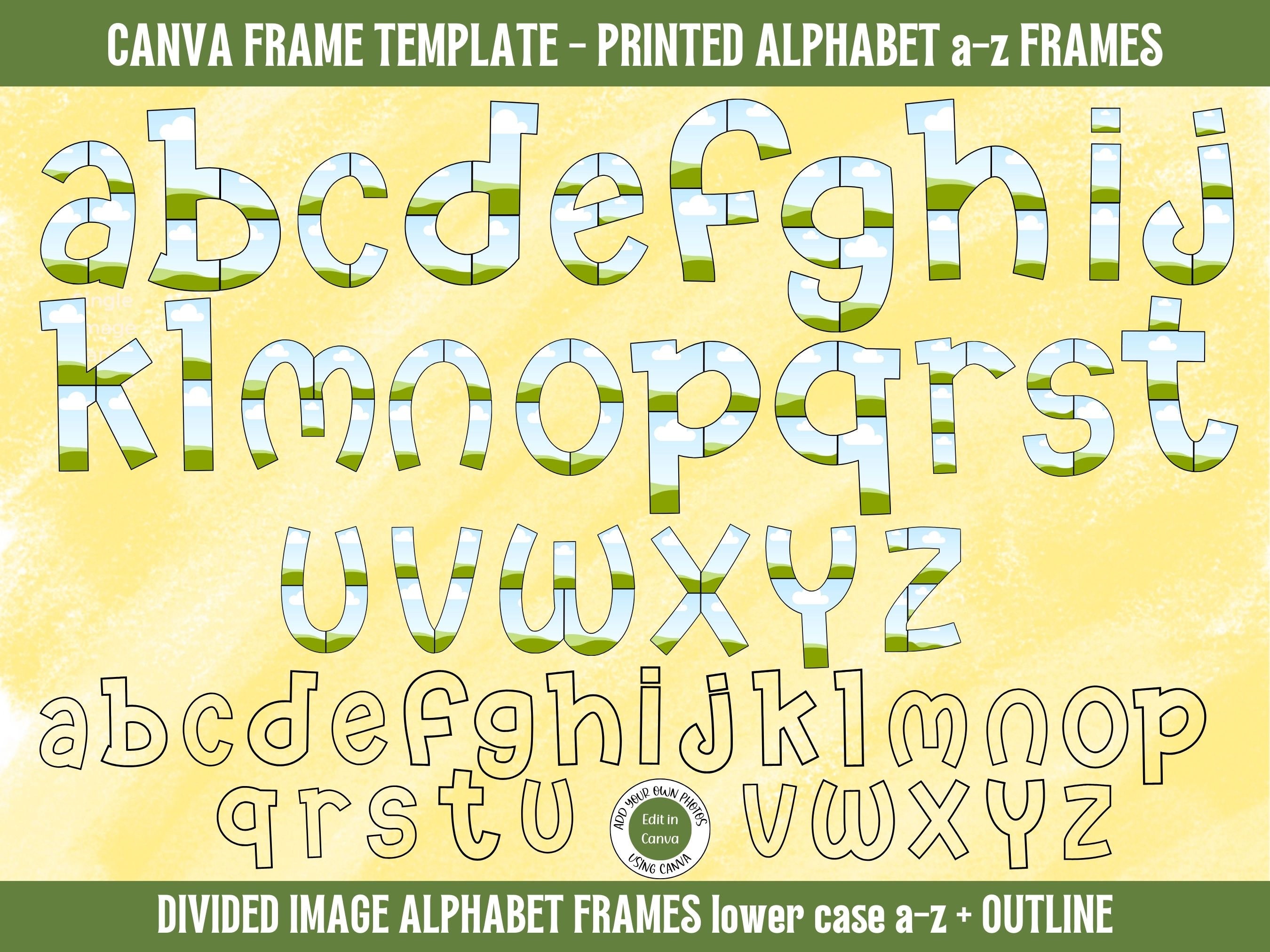 Canva Frame Alphabet Collage Template: Upper & Lower Case Fillable ...
