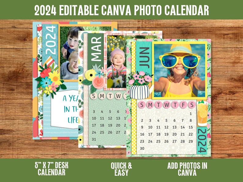 2024 Photo Calendar Template, Edit With Canva Template, Printable Desk