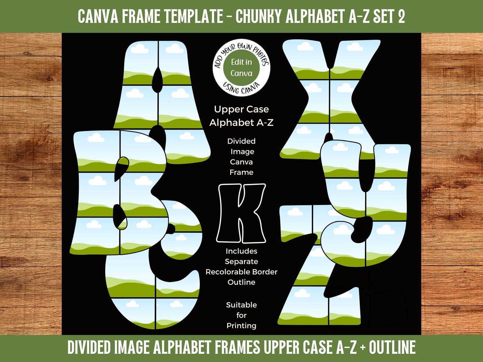 Canva Frame Divided Alphabet Template A-Z Upper Case Chunky Font ...