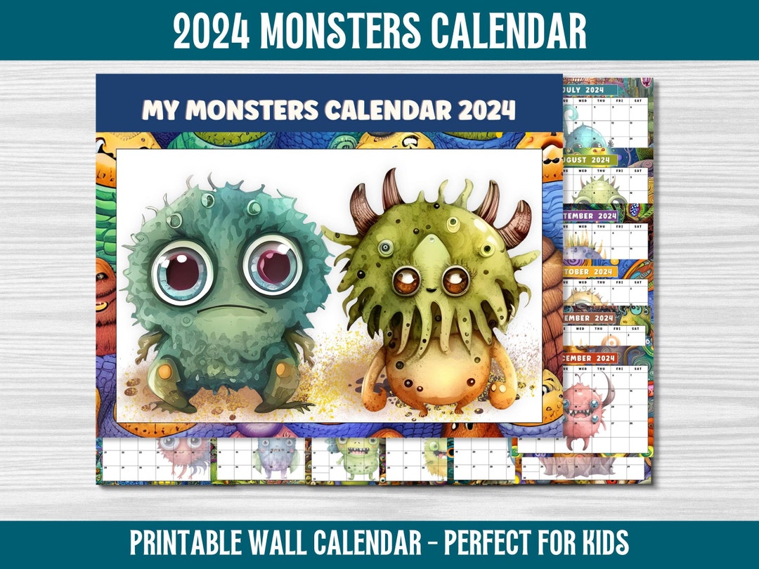 2024 Wall Calendar Printable Kids Wall Calendar Monster Etsy Singapore