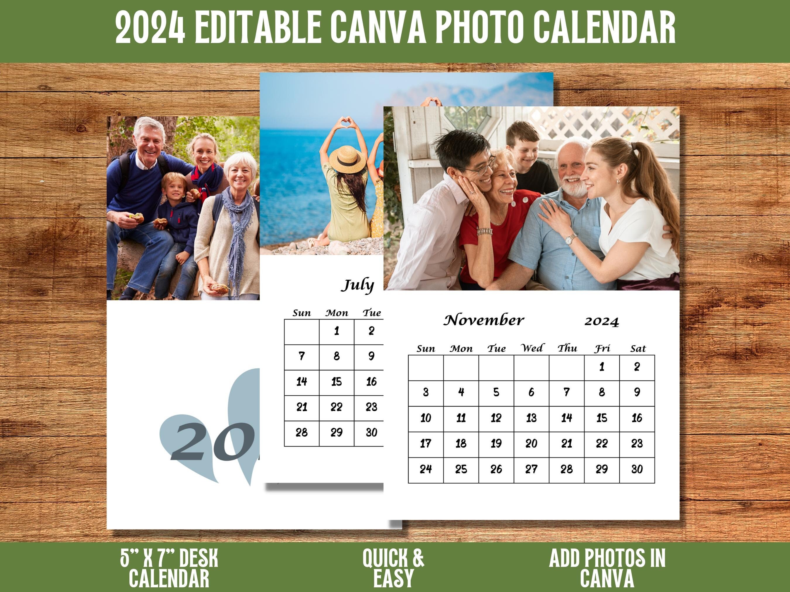 DIY Photo Calendar Template, 2024 Canva Calendar, Add Own Photos Canva
