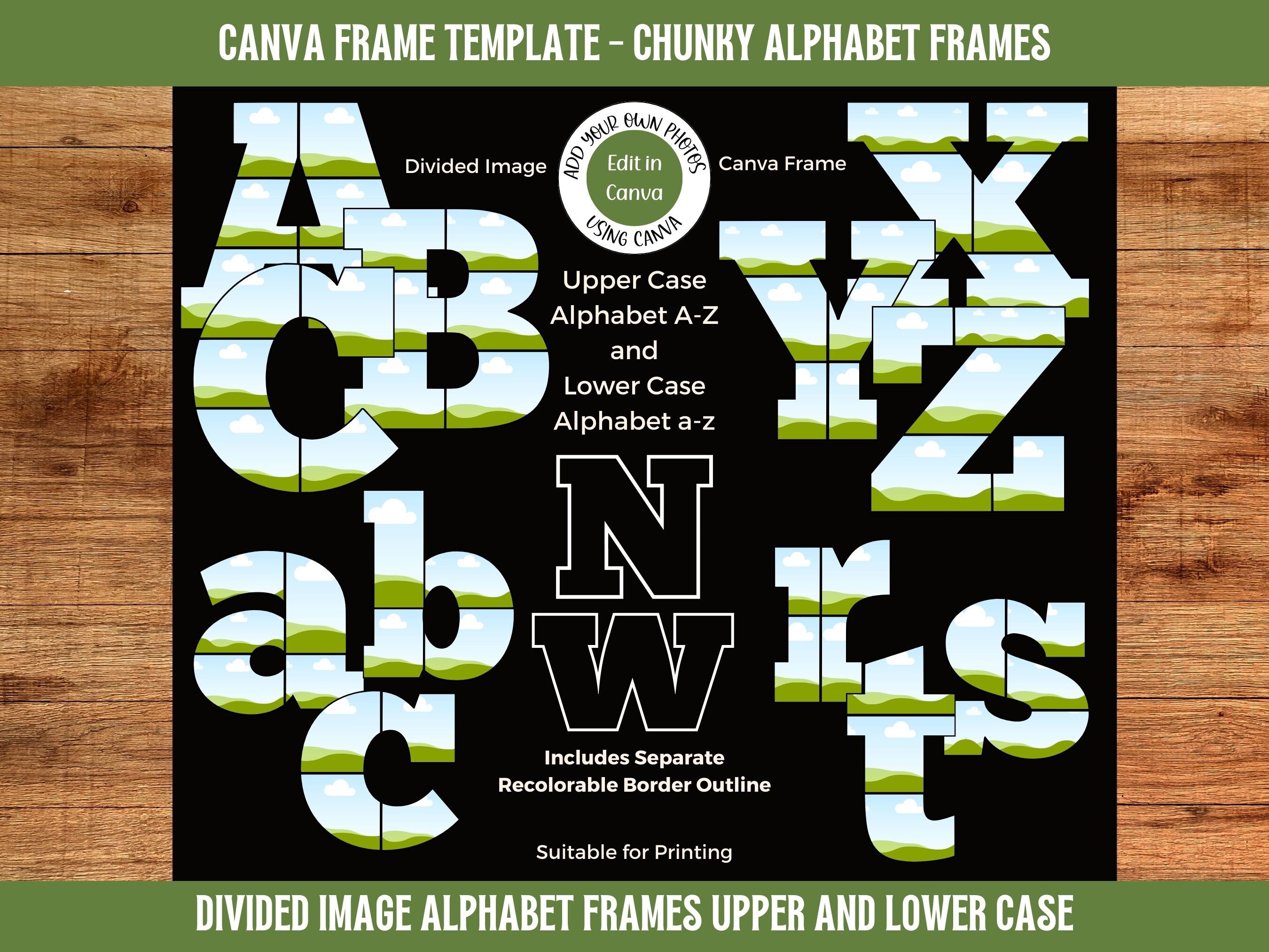 Canva Frame Alphabet Template Divided Chunky Font | Upper Case and Lower Case Fillable Alpha Frame | Digital Download