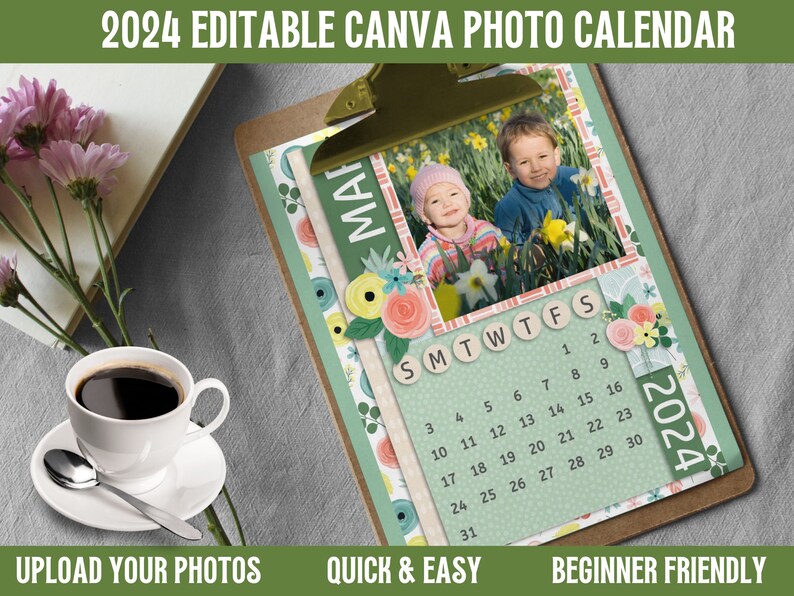 2024 Photo Calendar Template, Edit With Canva Template, Printable Desk