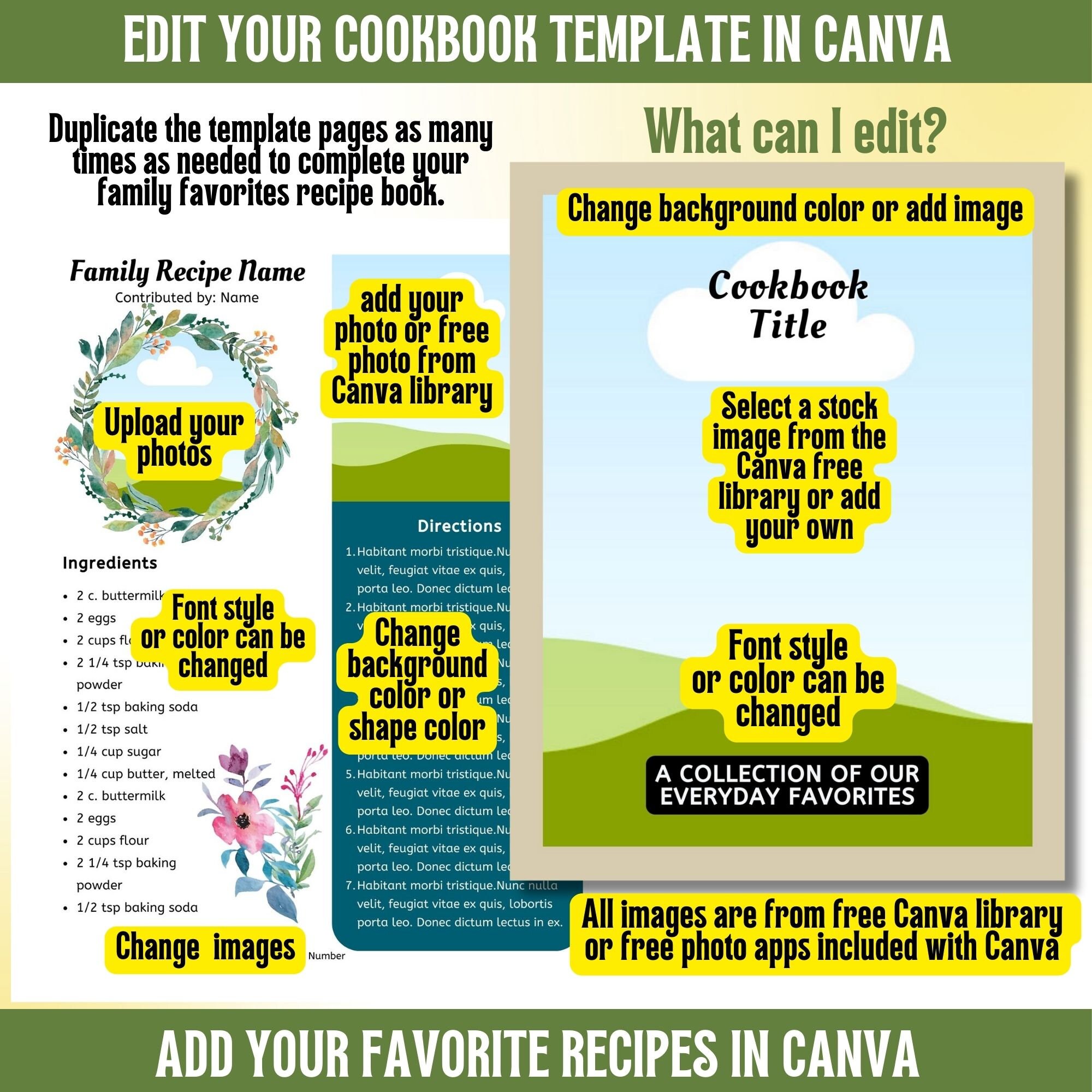 Canva Cookbook Template: Family Recipe Book Fully Editable (digital PDF ...
