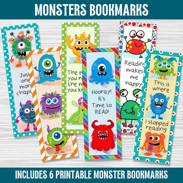 Monster Bookmark, Kids Printable Bookmarks, Christmas Gift for Readers, Reading Gift for Kids, Classroom Reward