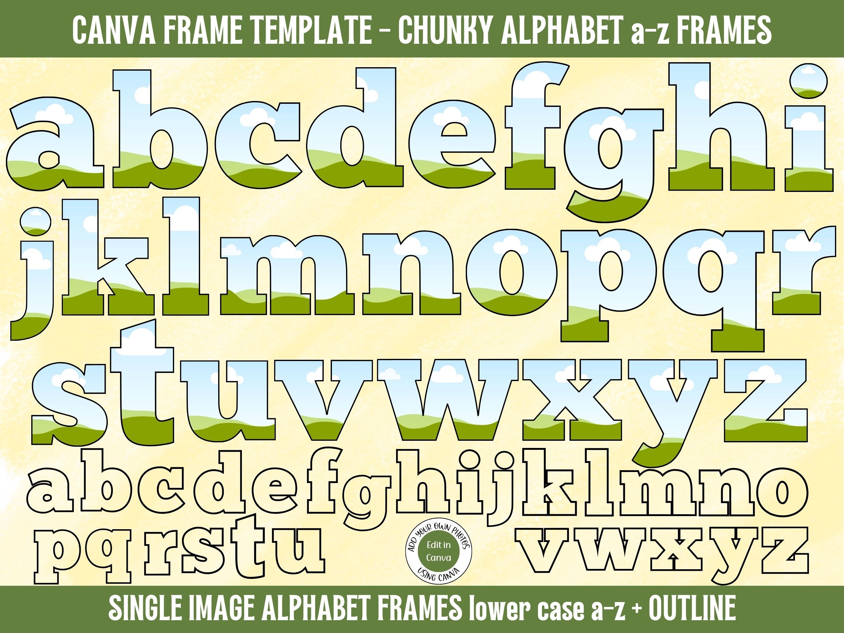 Canva Frame Alphabet Template A-z | Lower Case Chunky Font Fillable ...