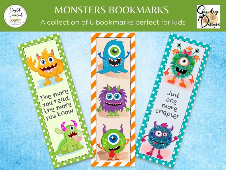 Monster Bookmark Kids Printable Bookmarks Christmas Gift for - Etsy