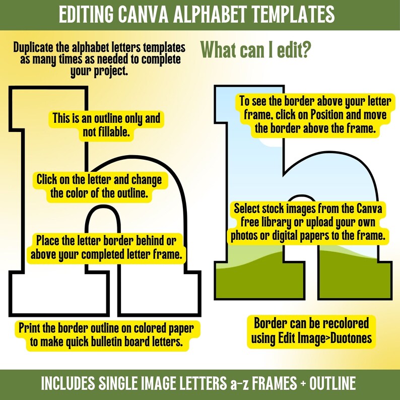 Canva Frame Alphabet Template A-z | Lower Case Chunky Font Fillable ...