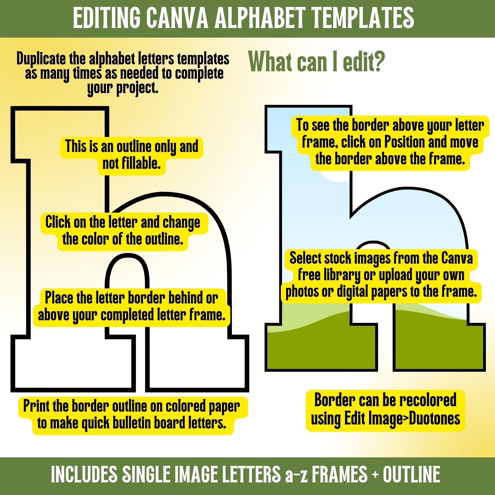 Canva Frame Alphabet Template A-z | Lower Case Chunky Font Fillable ...