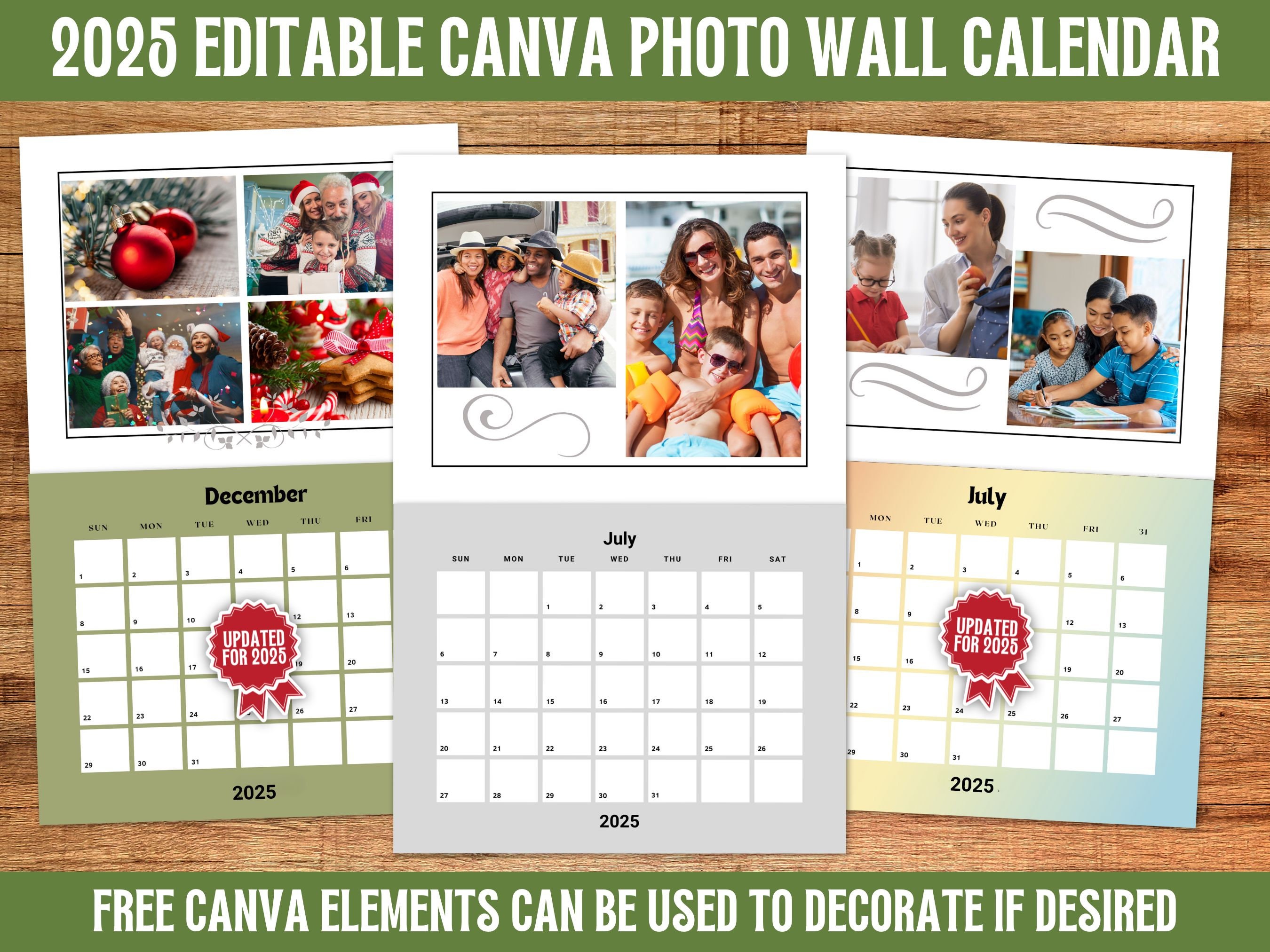 2025 Photo Collage Wall Calendar Canva Templates Fully Editable 12