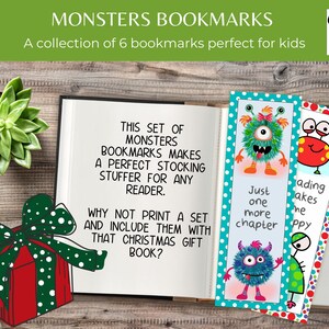Monster Bookmark Kids Printable Bookmarks Christmas Gift for - Etsy