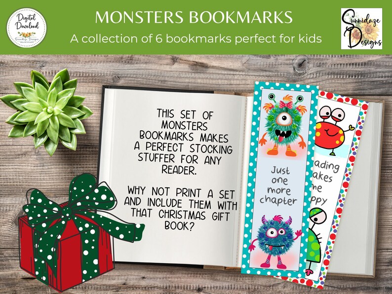 Monster Bookmark Kids Printable Bookmarks Christmas Gift for - Etsy