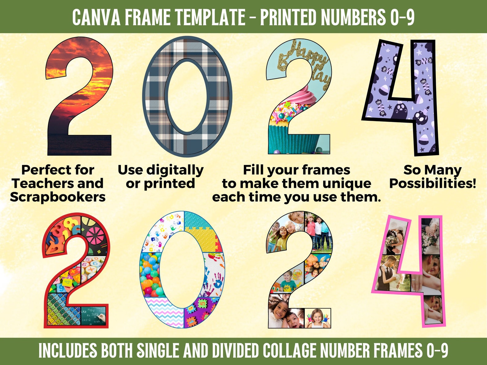Canva Frame Number Template 0-9 | Printed Font Number Collage Frame ...