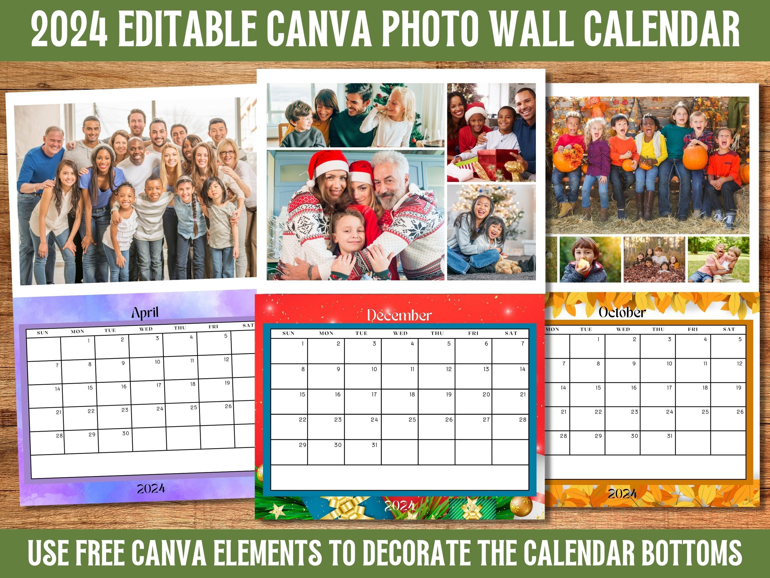 Custom Photo Collage Wall Calendar, 2024 Family Photos Calendar, Easy