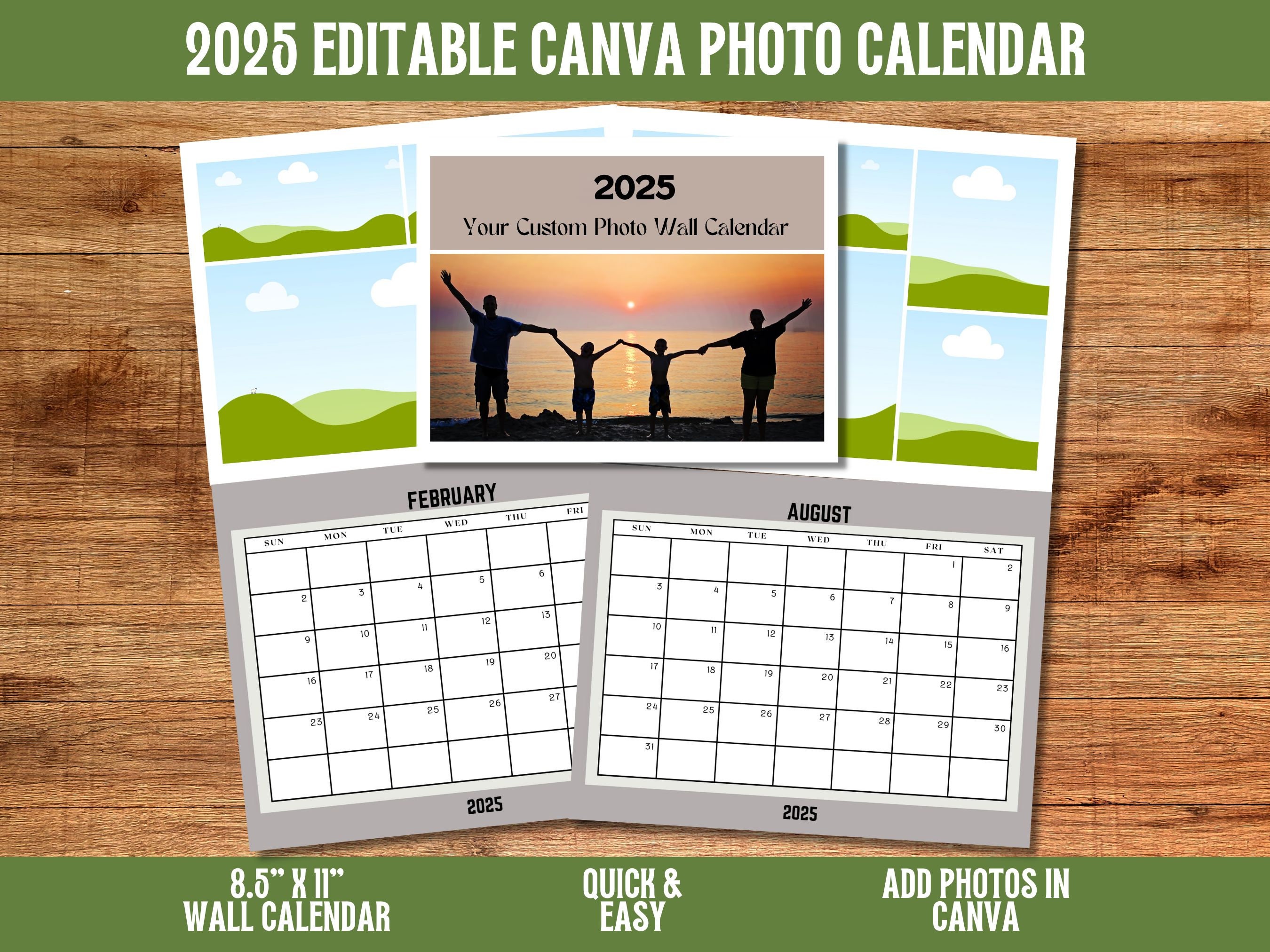 2025 Photo Wall Calendar Collage Template for Canva Custom Wall Calendar Printable Family Gift