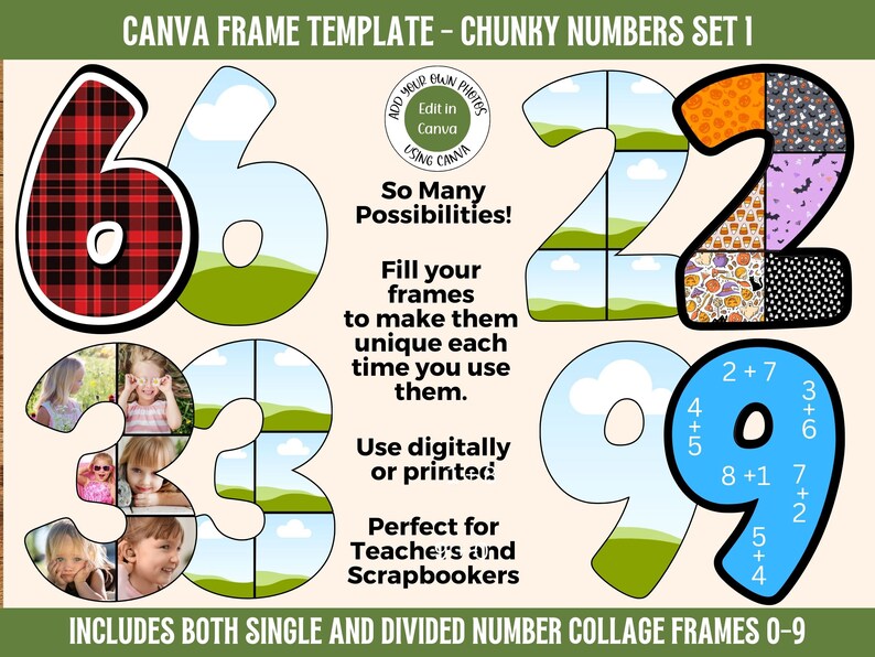 Canva Frame Number Template 0-9 | Chunky Font Number Collage Frame Set ...