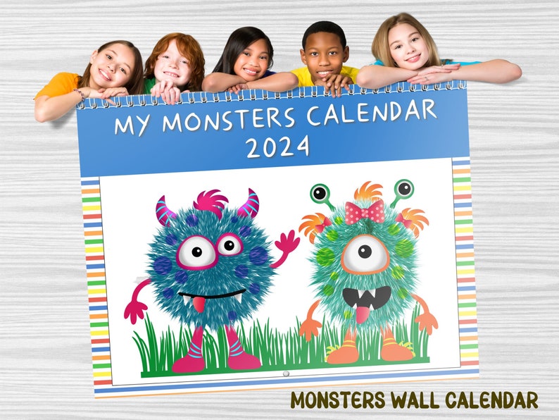 2024 Printable Monsters Wall Calendar and Bookmarks Combo Etsy Israel