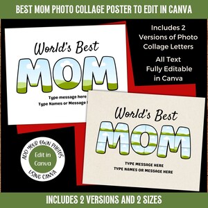 Modelo de quadro de Canva para colagem de fotos da mãe | Pôster da mãe para impressão com molduras de letras únicas e divididas para editar no Canva | Download digital