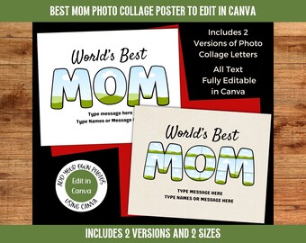 Mom Photo Collage Canva Frame Template | Printable Mom Poster with Single and Divided Letter Frames to Edit in Canva | Digital Download