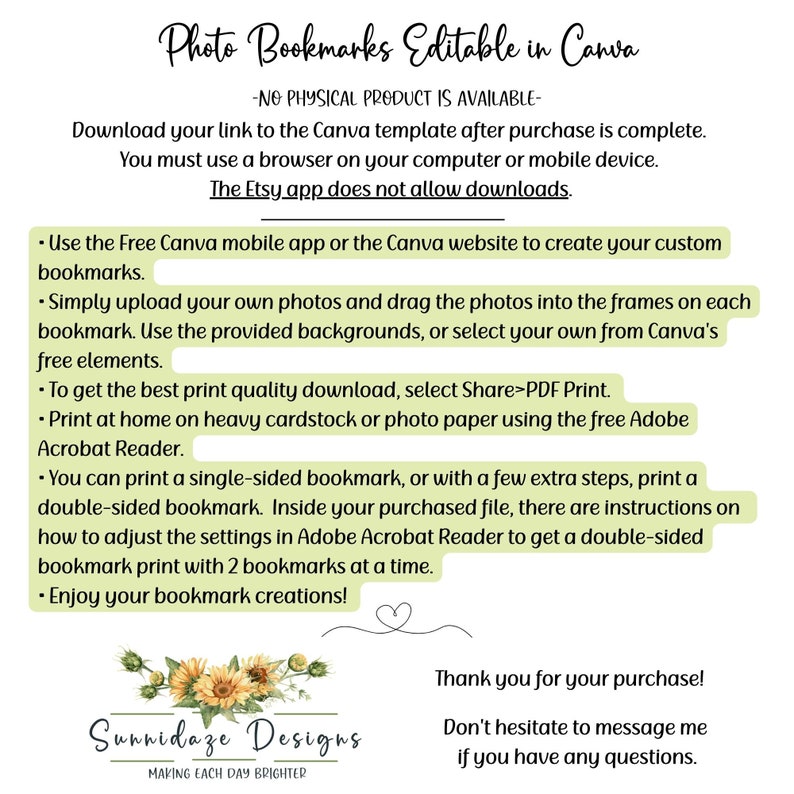 Photo Bookmark Template: DIY Keepsake Gift (edit in Canva) - Etsy