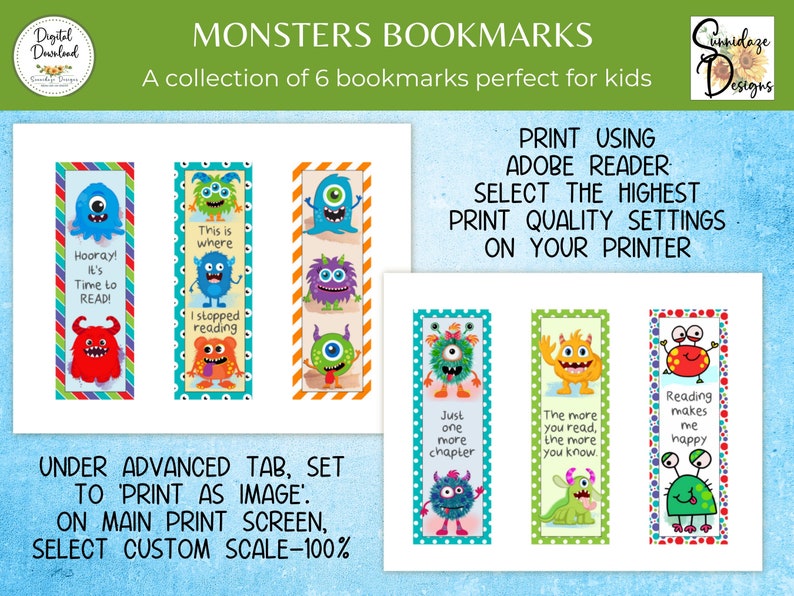 Monster Bookmark Kids Printable Bookmarks Christmas Gift for - Etsy