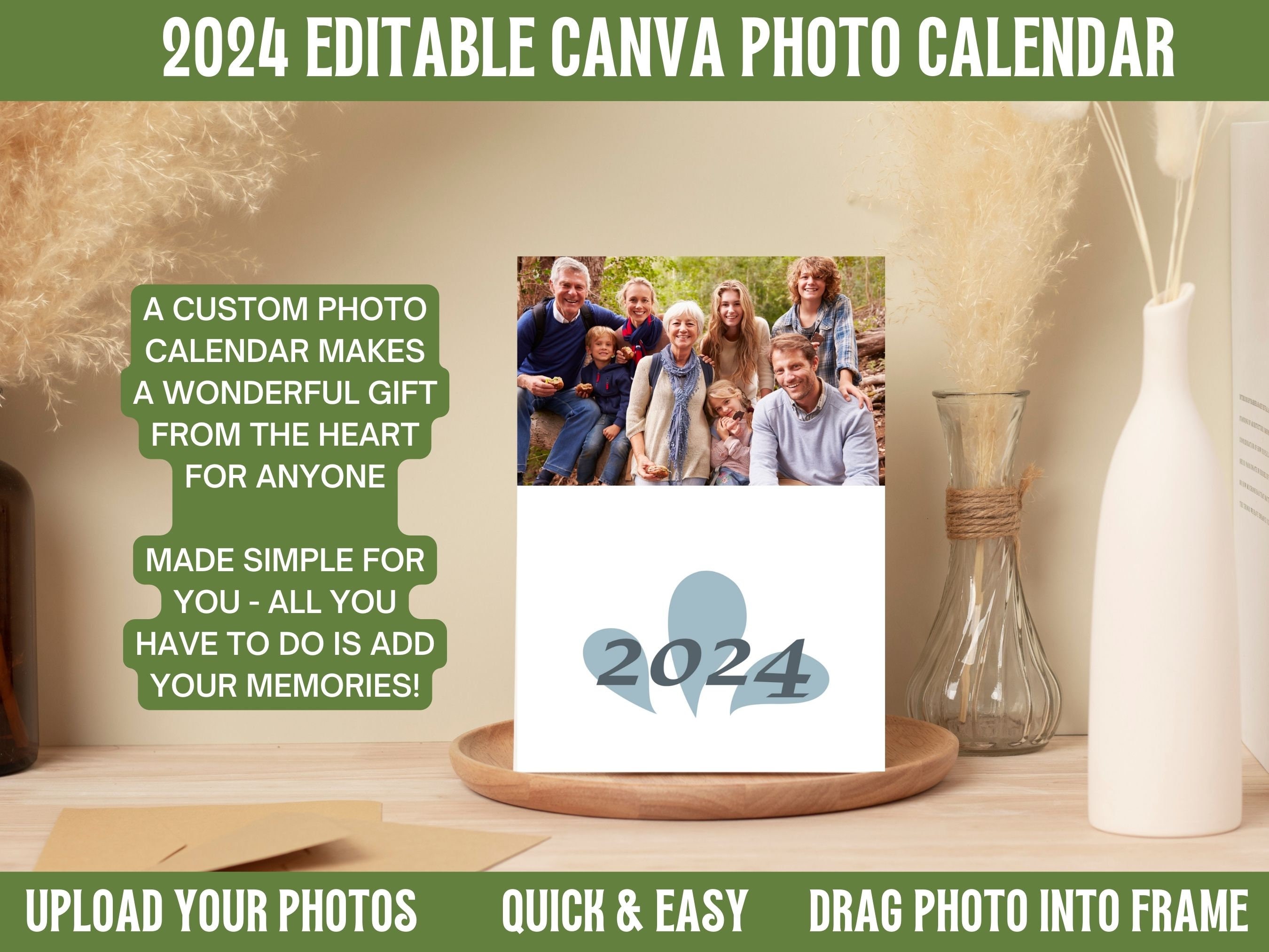 DIY Photo Calendar Template, 2024 Canva Calendar, Add Own Photos Canva