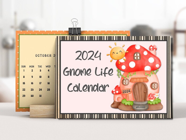 2025 Printable Gnome Life Monthly Desk Calendar, Cute Whimsical