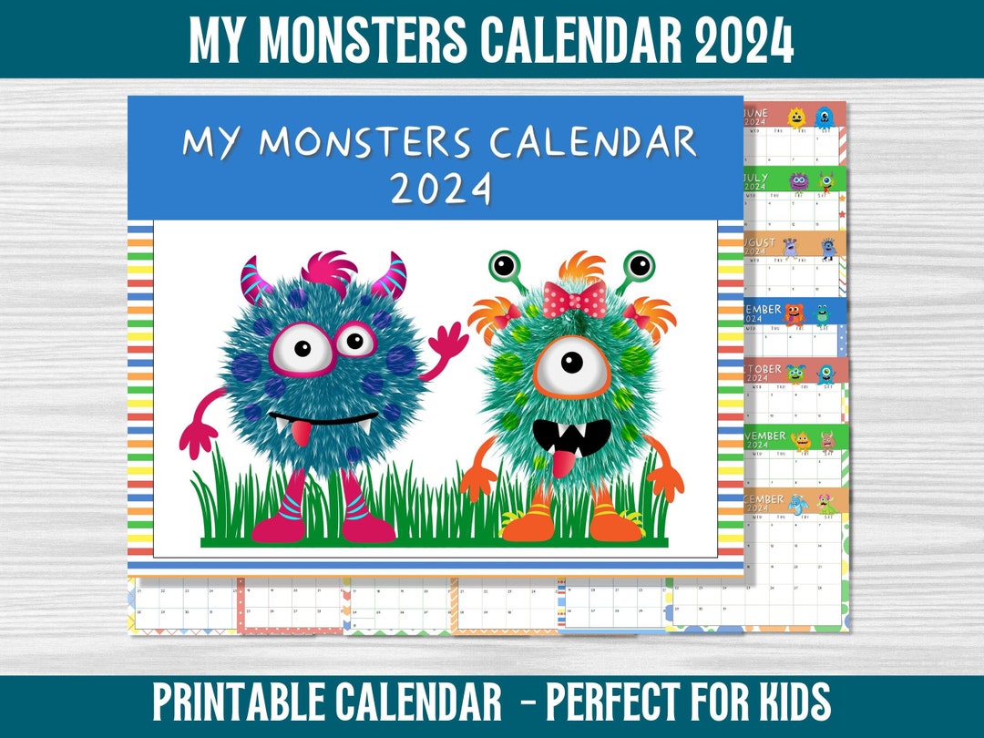 Monster Calendar 2024 Kids Printable Wall Calendar Cute Etsy Canada